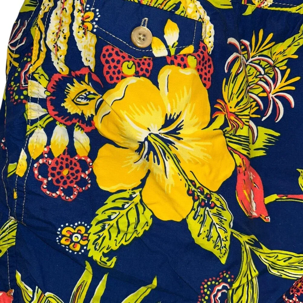 Polo Ralph Lauren bright yellow blue tropical plumeria flowers swimming trunksXL